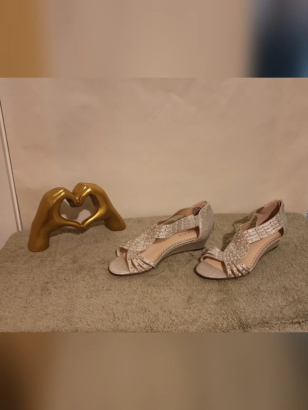 Charter Club Women's Silver Glitter Strappy Wedge Sandals